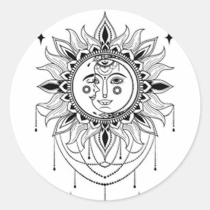 Pegatina Redonda Sol celeste y luna