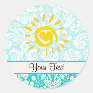 Pegatina Redonda Sol corto; Damasco Verde azulado