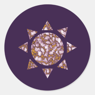Pegatina Redonda Sol de diseño de textura de mármol rosa y dorado b