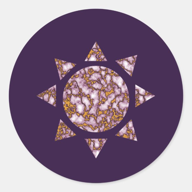 Pegatina Redonda Sol de diseño de textura de mármol rosa y dorado b (Anverso)