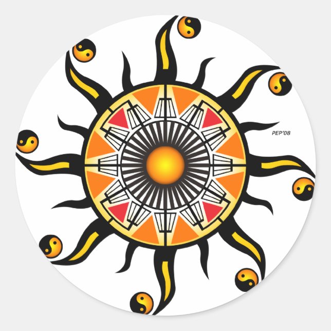 Pegatina Redonda Sol de una cesta (Anverso)