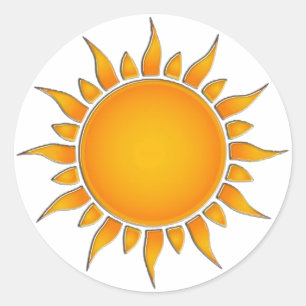 Pegatina Redonda Sol de verano amarillo y Naranja radiante
