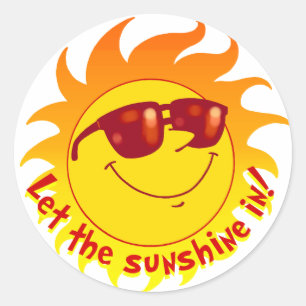 Pegatina Redonda Sol de verano sonriente