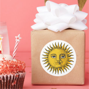 Pegatina Redonda Sol dibujado a mano con diseño facial