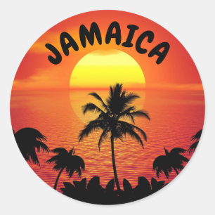 PEGATINA REDONDA SOL EN JAMAICA, ISLA EN EL SOL