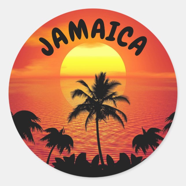 PEGATINA REDONDA SOL EN JAMAICA, ISLA EN EL SOL (Anverso)