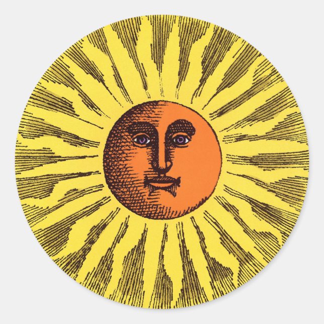 Pegatina Redonda Sol Hippie Feliz Sonriente Amarillo Celestial Vint (Anverso)