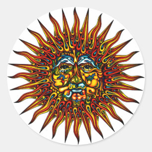 Pegatina Redonda Sol psicodélico