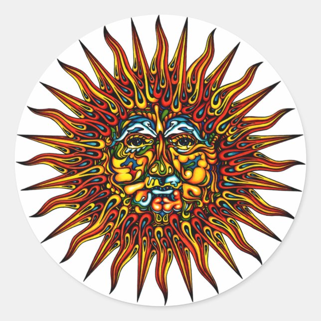 Pegatina Redonda Sol psicodélico (Anverso)