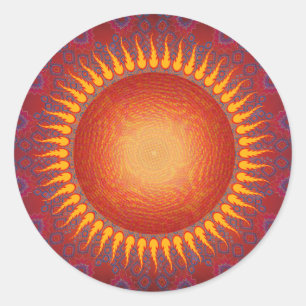 Pegatina Redonda Sol psicodélico: diseño fractal espiral