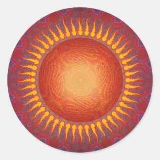 Pegatina Redonda Sol psicodélico: diseño fractal espiral