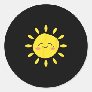 Pegatina Redonda Sol Sonriente Sol Cute Encantador Verano Amor Vaca