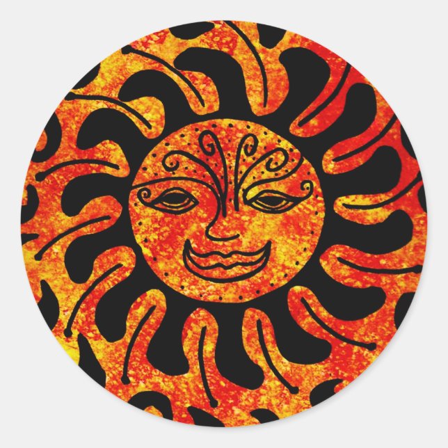Pegatina Redonda Sol tribal (Anverso)