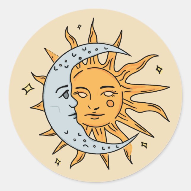 Pegatina Redonda Sol y Luna (Anverso)