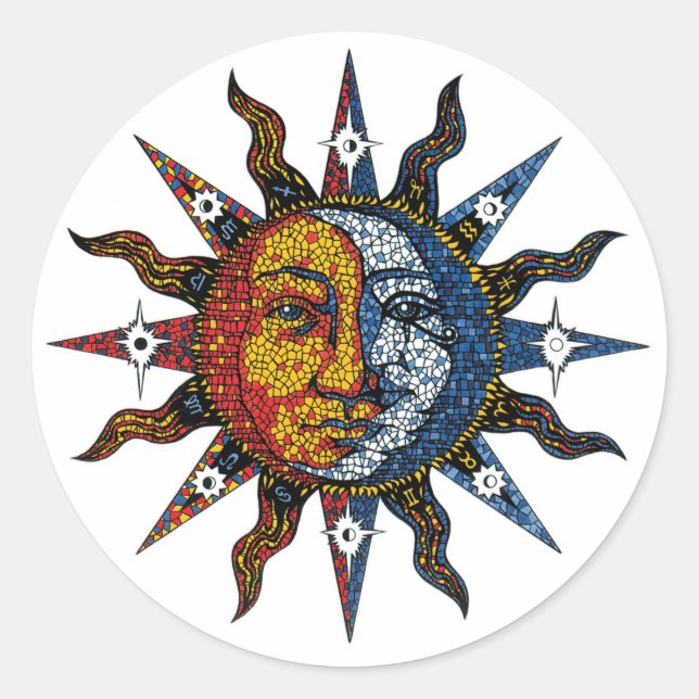 Pegatina Redonda Sol y luna celestes (Anverso)