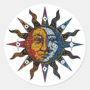 Pegatina Redonda Sol y luna celestes