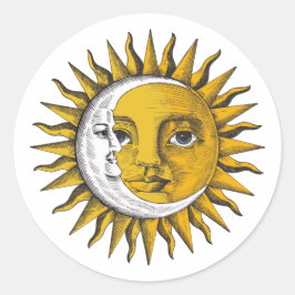 Pegatina Redonda Sol y Luna Celestiales