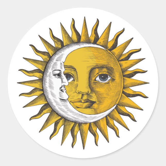 Pegatina Redonda Sol y Luna Celestiales (Anverso)