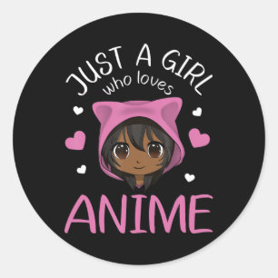 Pegatina Redonda Solamente un chica que ama a los Chicas anime afro