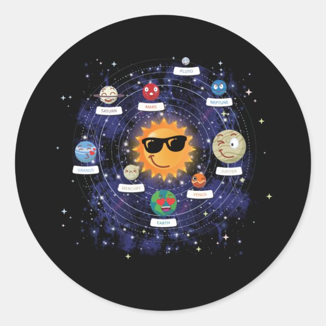 Pegatina Redonda Solar Planets Astronomy Space Emoji Face (Anverso)