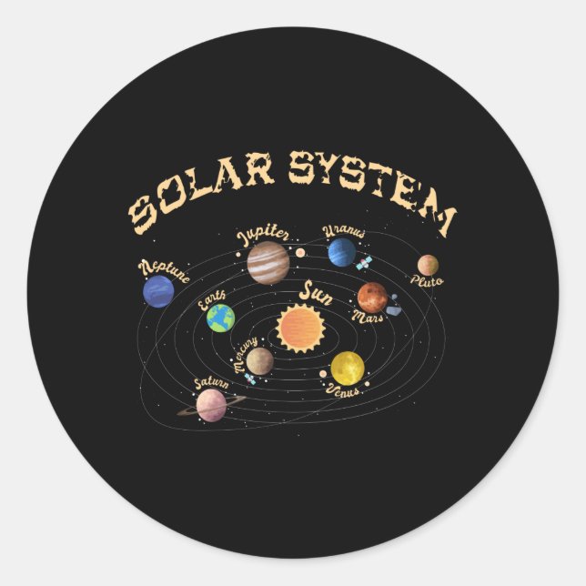 Pegatina Redonda Solar System Planets Kids Knowledge Outer Space (Anverso)