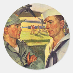 Pegatina Redonda Soldado de la Segunda Guerra Mundial se encuentra