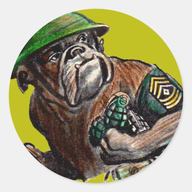 Pegatina Redonda Soldado perro bulldog de la Segunda Guerra Mundial (Anverso)