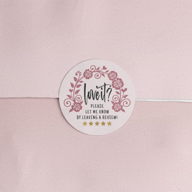 Pegatina Redonda Solicitud de revisión de oro y rosa Rosa floral (Subido por el creador)