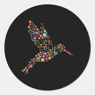 Pegatina Redonda Sólida Hummingbird floral antiTrump mensaje oculto