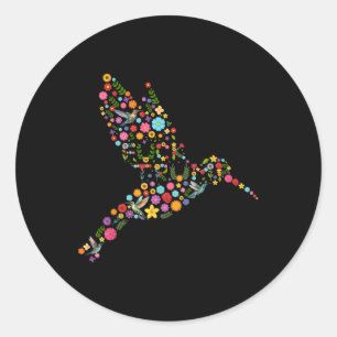 Pegatina Redonda Sólida Hummingbird floral antiTrump mensaje oculto