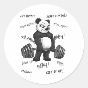 Pegatina Redonda Sólida Panda Deadlift Shirt Man Bodybuilder Bear P
