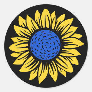 Pegatina Redonda Solidaridad ucraniana del girasol en Ucrania