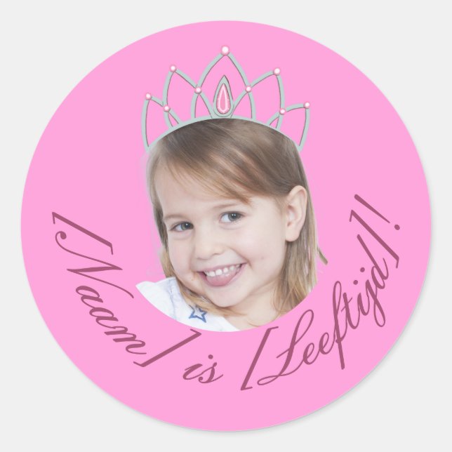 Pegatina Redonda Solido Rosa Princesas Foto Sticker (Anverso)