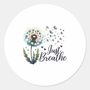 Pegatina Redonda Solo Breathe Tee Dandelion Sitive Cita Suicidio Po
