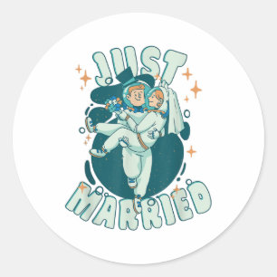 Pegatina Redonda Solo Casado - Astronautas Graciosos Groom Y Novia