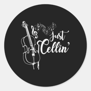 Pegatina Redonda Solo Cellin Cello es un gracioso músico de cómic