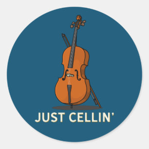 Pegatina Redonda Sólo Cellin Cello Print
