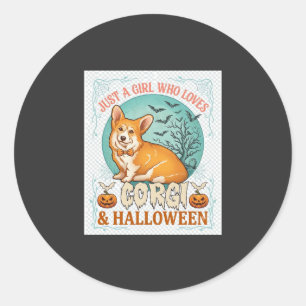 Pegatina Redonda Sólo Chica Que Ama Corgi Halloween Calabazas Murci