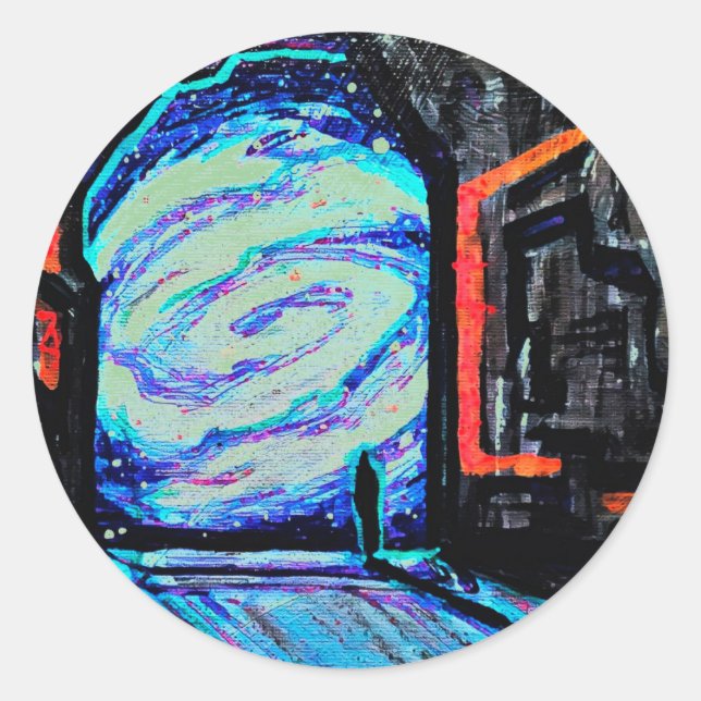 Pegatina Redonda Solo con el abismo brillante (Anverso)