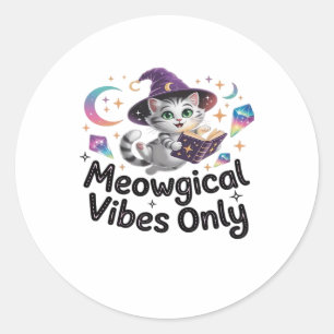 Pegatina Redonda Solo con vibraciones meowgicas, Ov flotante de gat