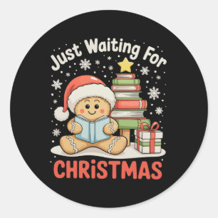Pegatina Redonda Solo Esperando A Los Navidades El Libro De Leer Gi