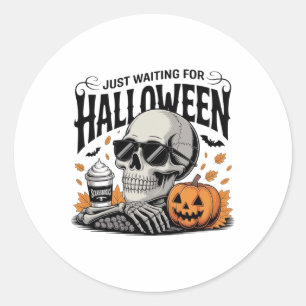 Pegatina Redonda Solo Esperando Por Halloween Skeleton Coffee Jack 