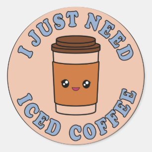 Pegatina Redonda Solo Necesito Café Helado