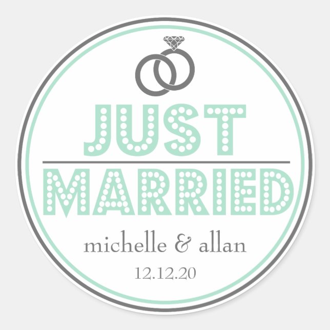 Pegatina Redonda Solo Pegatinas de Favor Casados (Mint Green / Gray (Anverso)