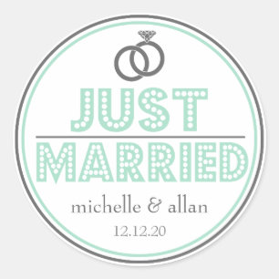 Pegatina Redonda Solo Pegatinas de Favor Casados (Mint Green / Gray