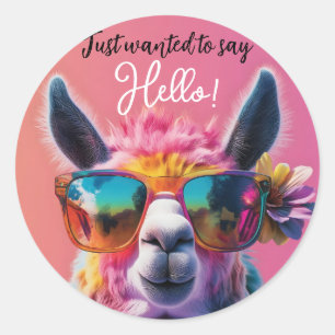 Pegatina Redonda Sólo quería decir Hola colorido diseño de Llama