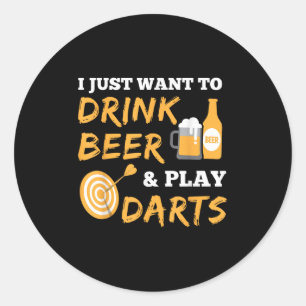 Pegatina Redonda Solo Quiero Beber Cerveza Y Jugar Darts Vintage G
