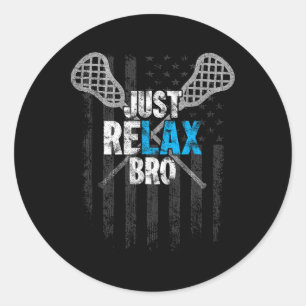 Pegatina Redonda Sólo relájese hermano Lacrosse Sticks molesto amer