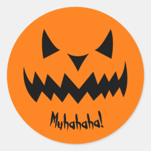 Pegatina Redonda Solo trucos malvados sonriendo calabaza Halloween