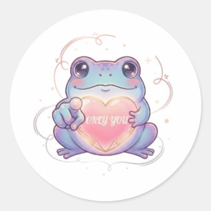 Pegatina Redonda Solo Tú Sticker de Rana Cute Rana Corazón Brillant